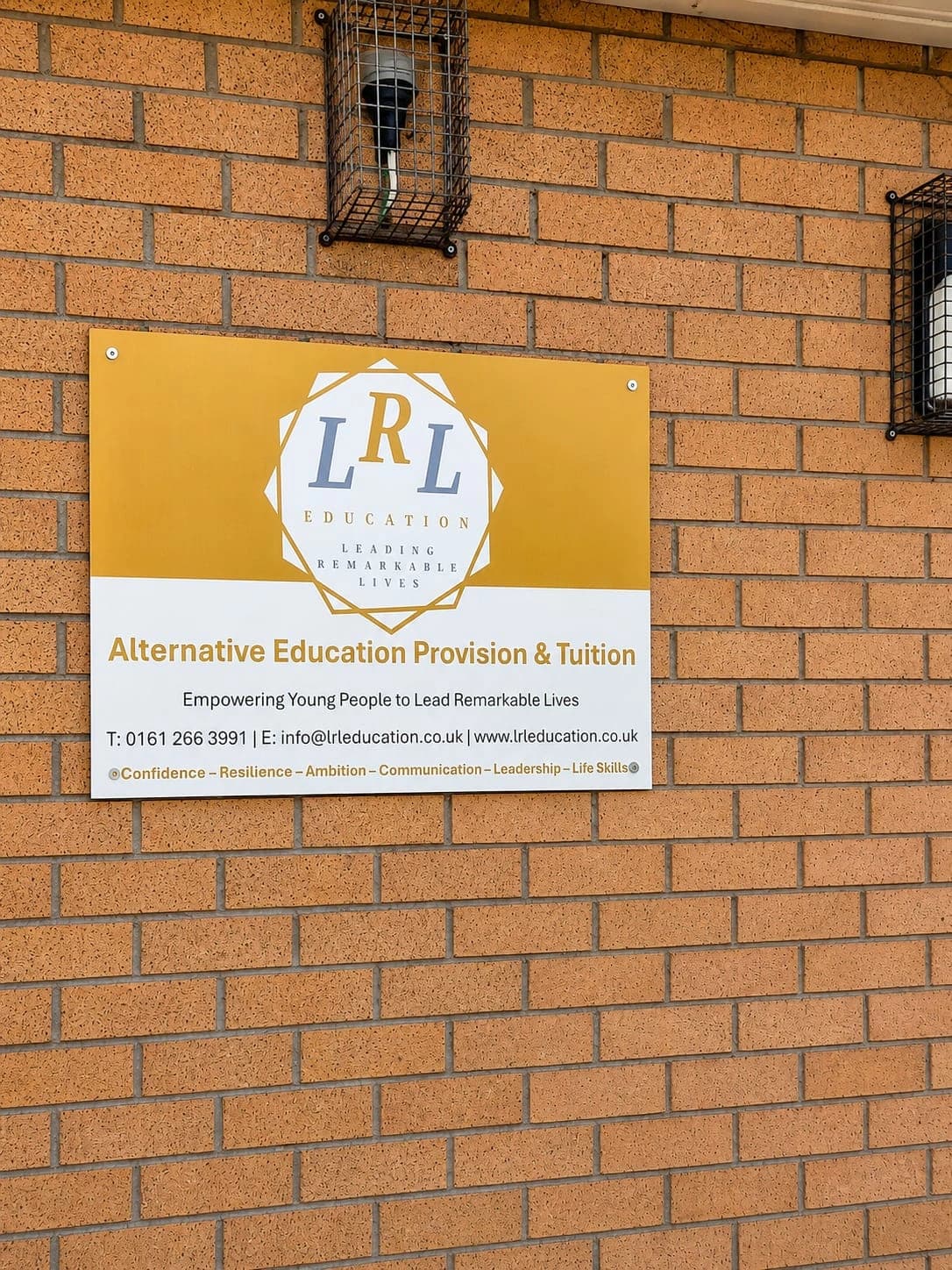 The LRL Education alternative provision and tuition sign at the Salford site.